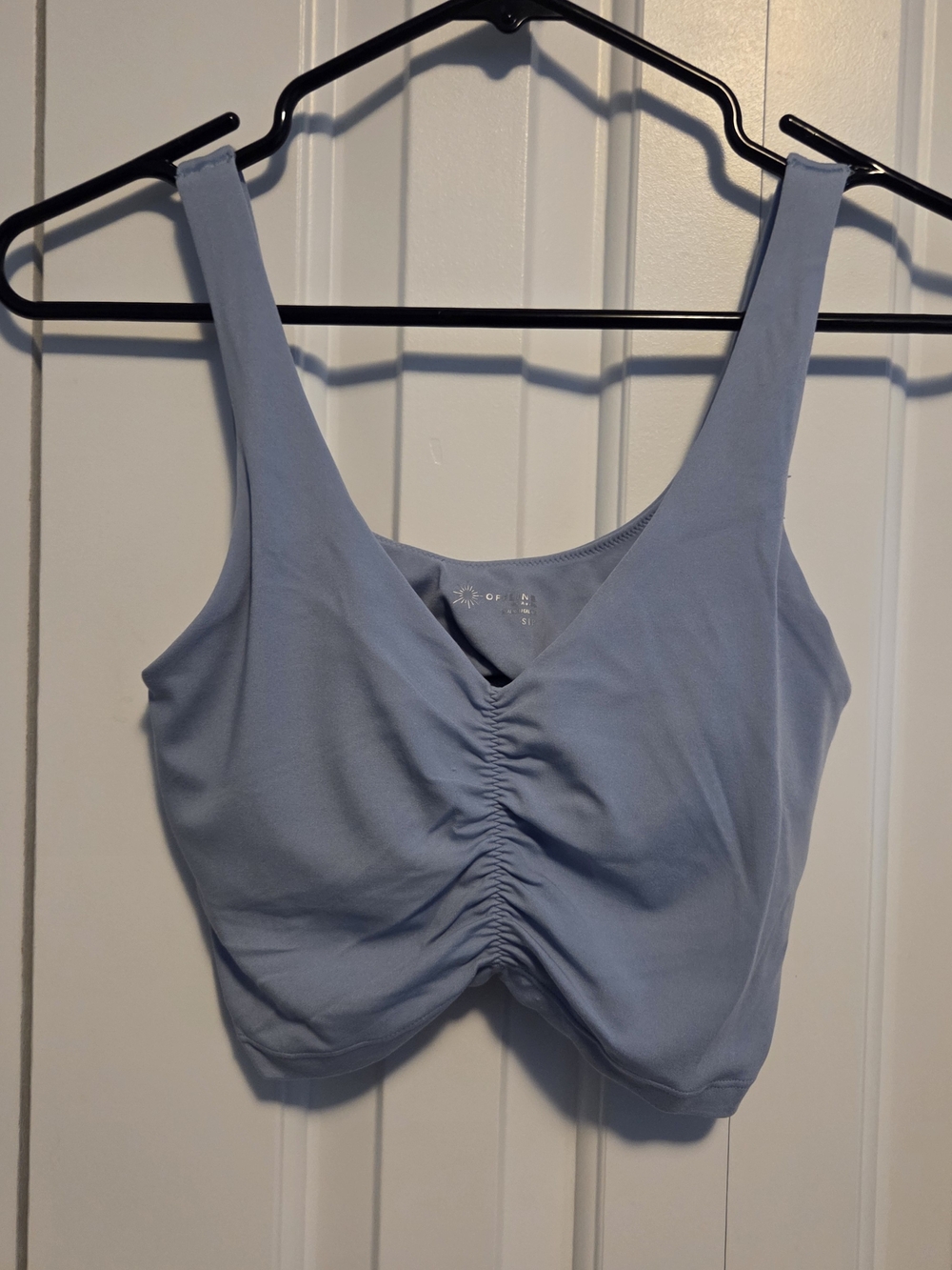 aerie Sky Blue Ruched Front Crop Tank